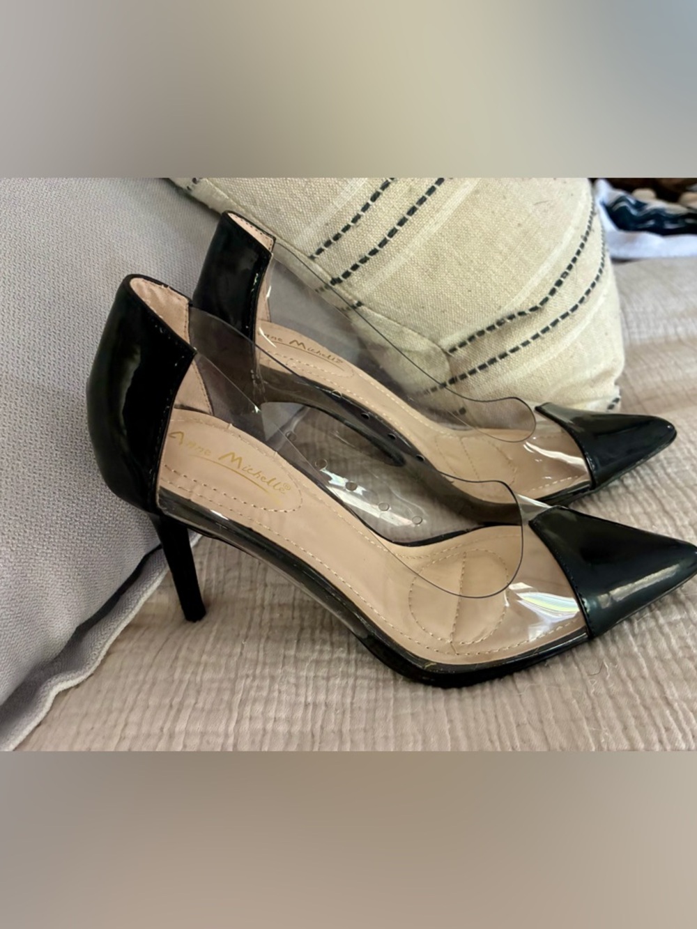 NWOT Anne Michelle Black Patent & Clear Pointed Stiletto Pumps- Size 5.5
